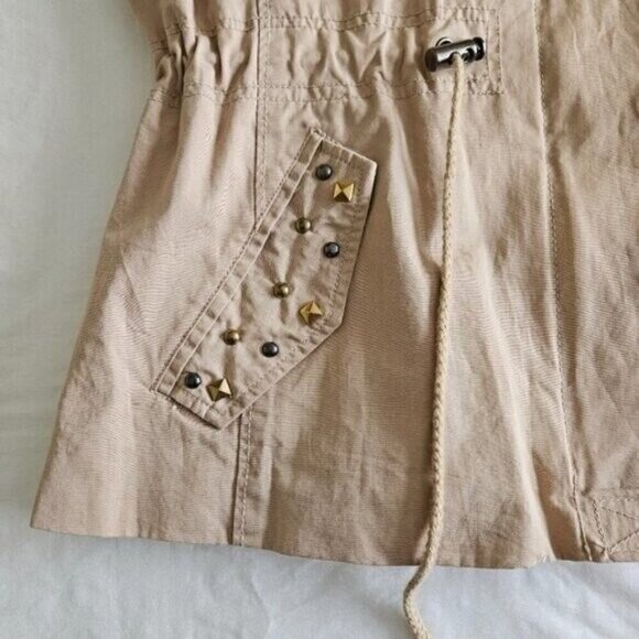 Papaya Vest Womens L Tan Full Zip Studs Pockets Drawstrings Cotton Boho Hippie - Picture 11 of 14